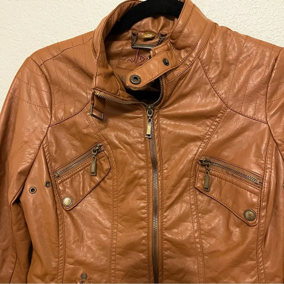 J2 faux leather camel brown jacket juniors size medium moto style - Picture 5 of 16